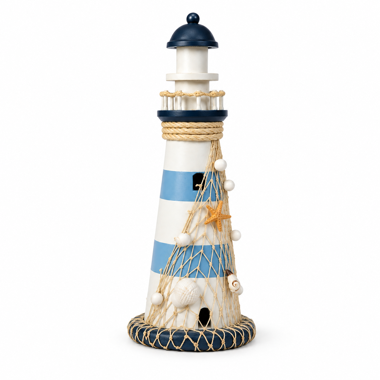Escultura Decorativa Madeira Farol Branco 40 X 14 X 14cm