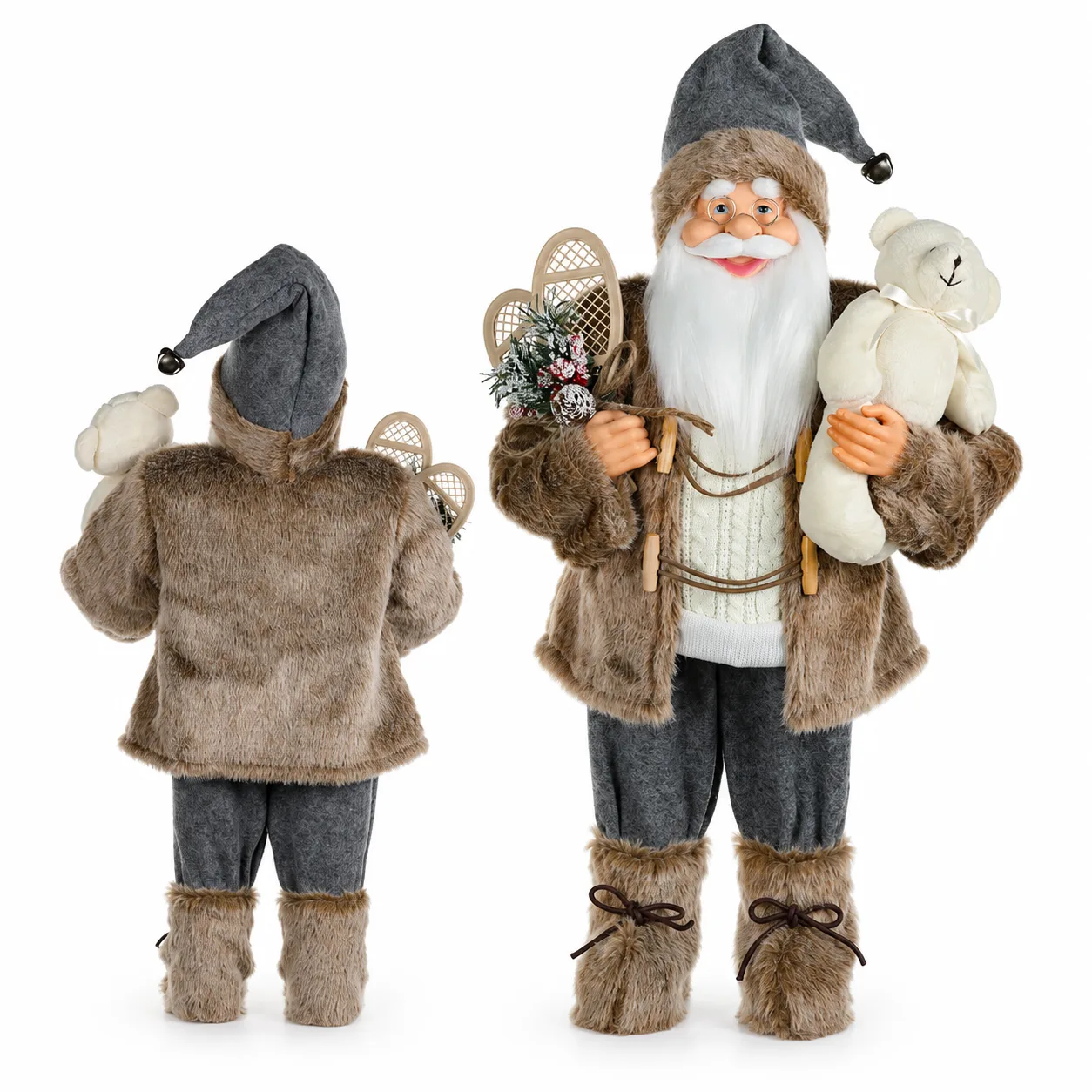 Papai Noel Natalino em Pé Marrom Cinza 30 cm