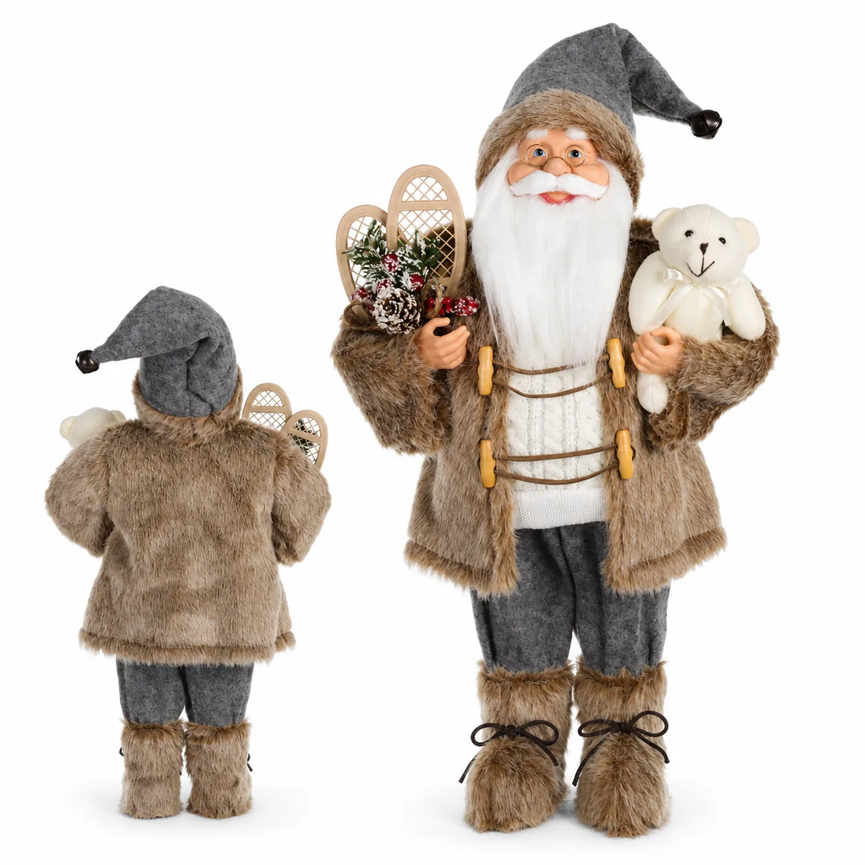 Papai Noel Natalino em Pé Marrom Cinza 45 cm