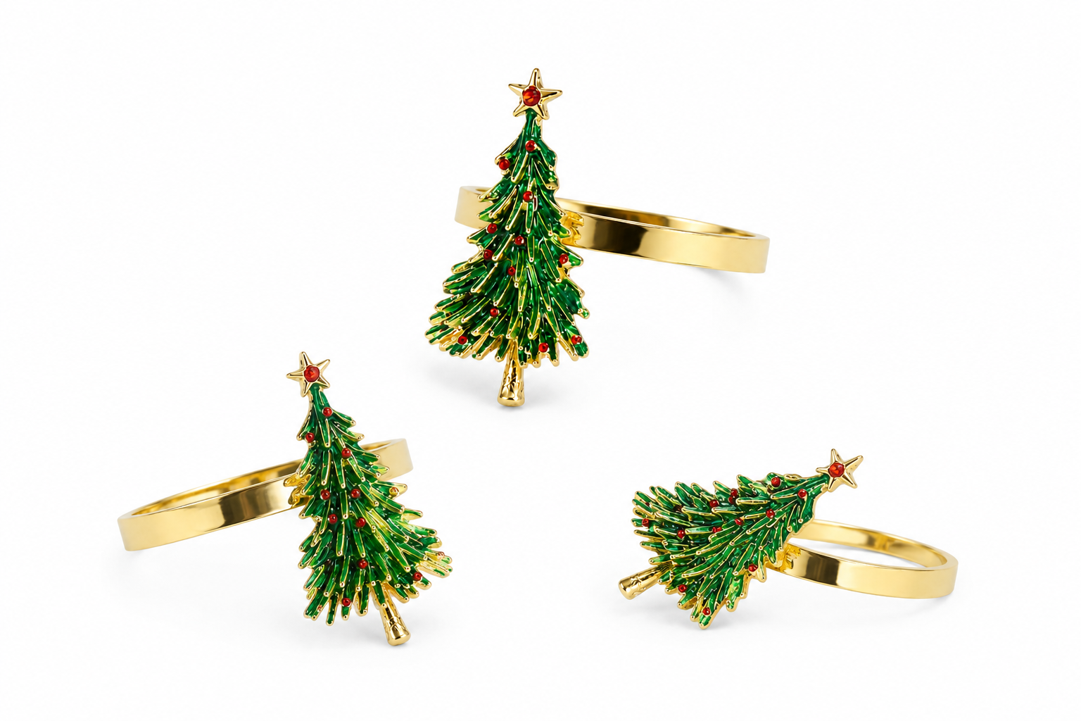 Argola para Guardanapo Árvore Natal Verde Vermelho 4 cm Jogo com 04 Peças