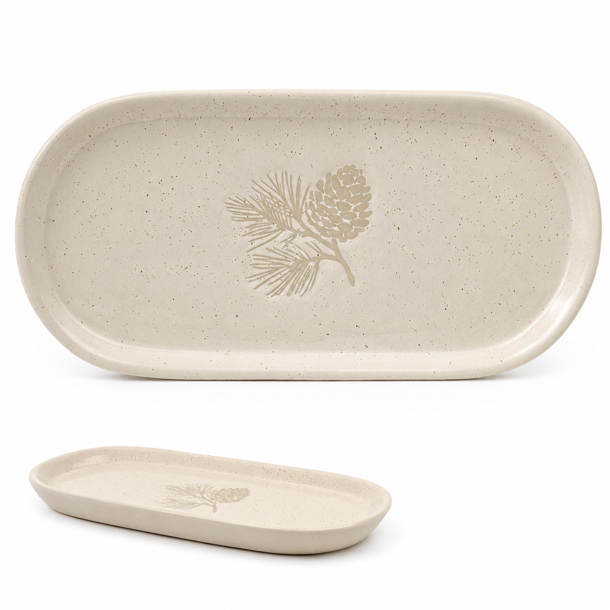Bandeja Decorativa Natalina Rústica Branca 25 X 12 X 7.2 cm