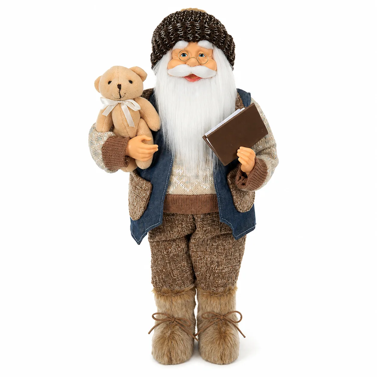 Papai Noel Natal em Pé Azul Bege