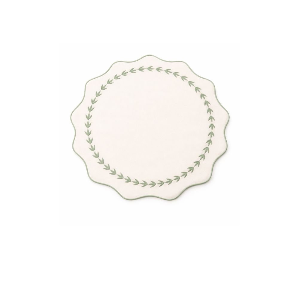 Jogo Americano Nylon Off Com Bordado Verde Claro