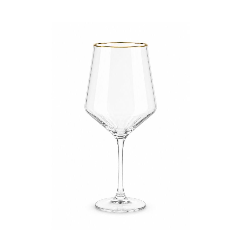 Taça Vinho Transparente Canelada Borda Dourada 520ml