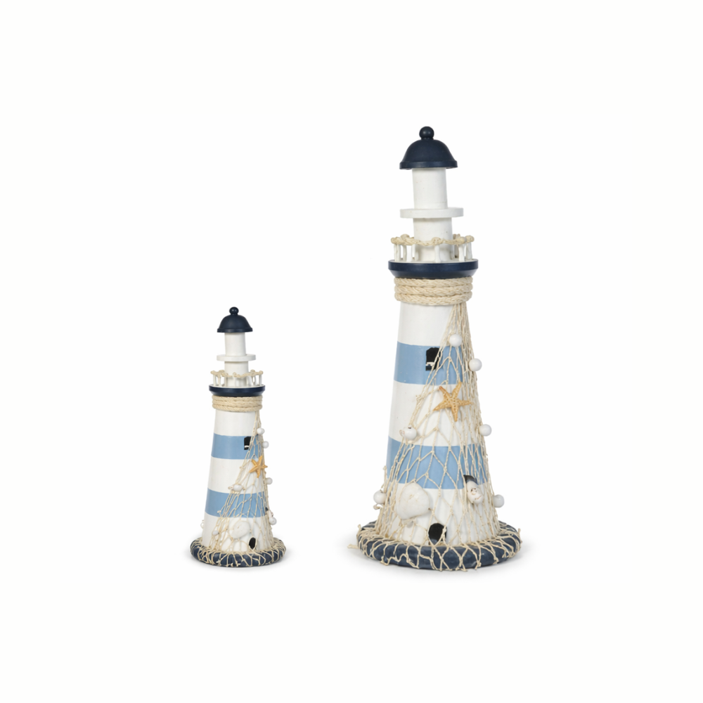 Escultura Decorativa Madeira Farol Branco