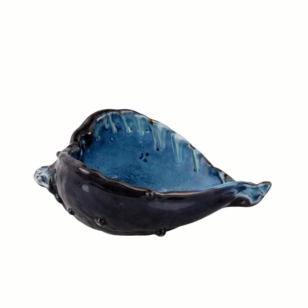 Vaso em vidro concha azul