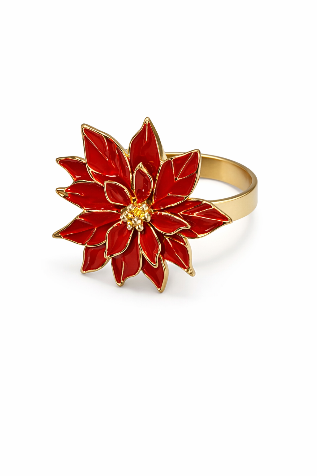 Jogo Com 4un Porta Guardanapo Flor Vermelho  E Dourado