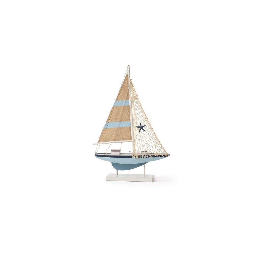 Escultura decorativa madeira barco a vela