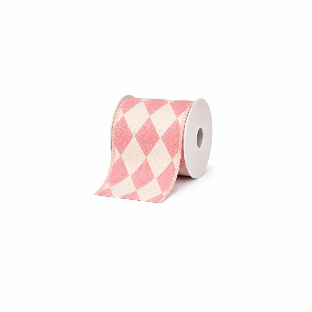 Fita aramada linho com costura branco e rosa