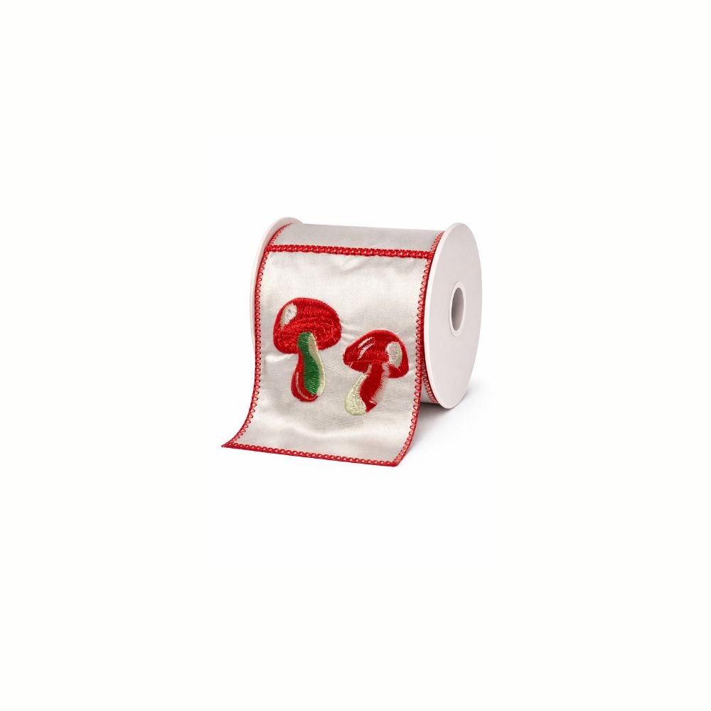 Fita Aramada com Estampa de Cogumelo Vermelho e Branco