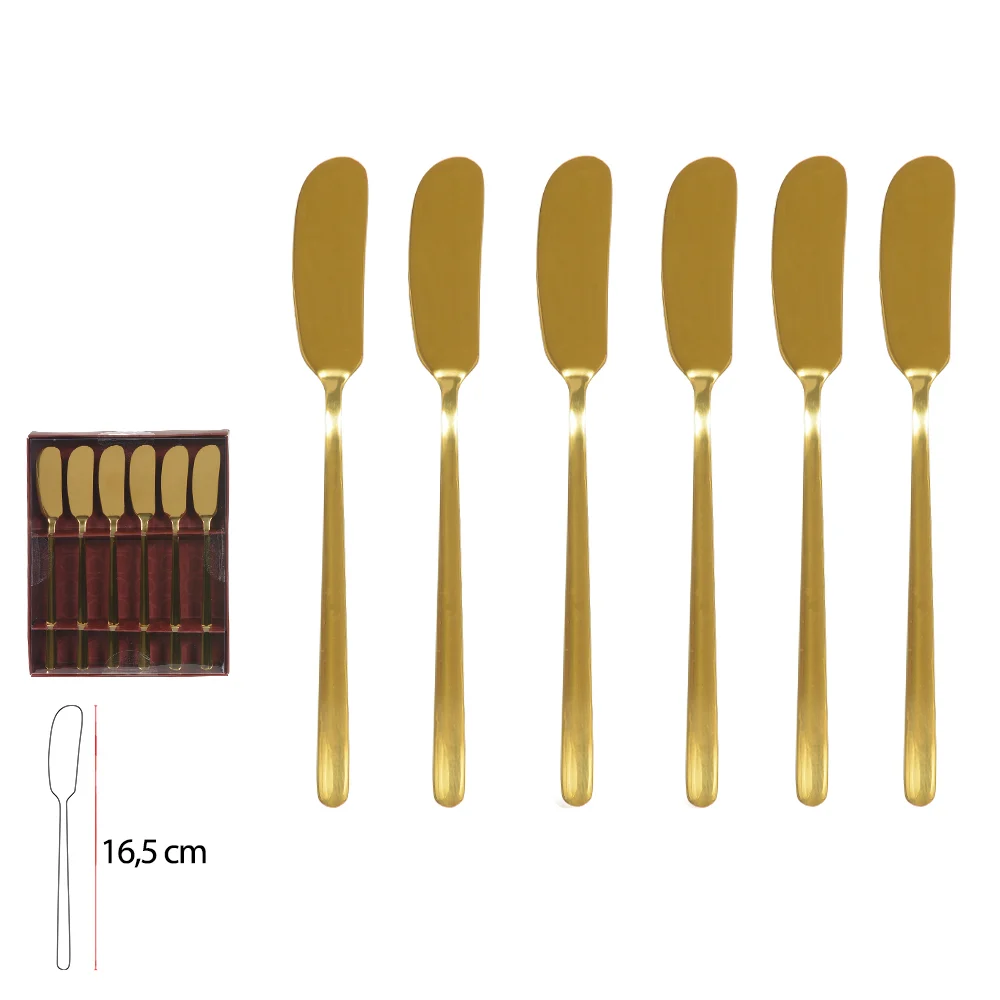 Kit espátulas aço inox com 06 peças para manteiga dourado