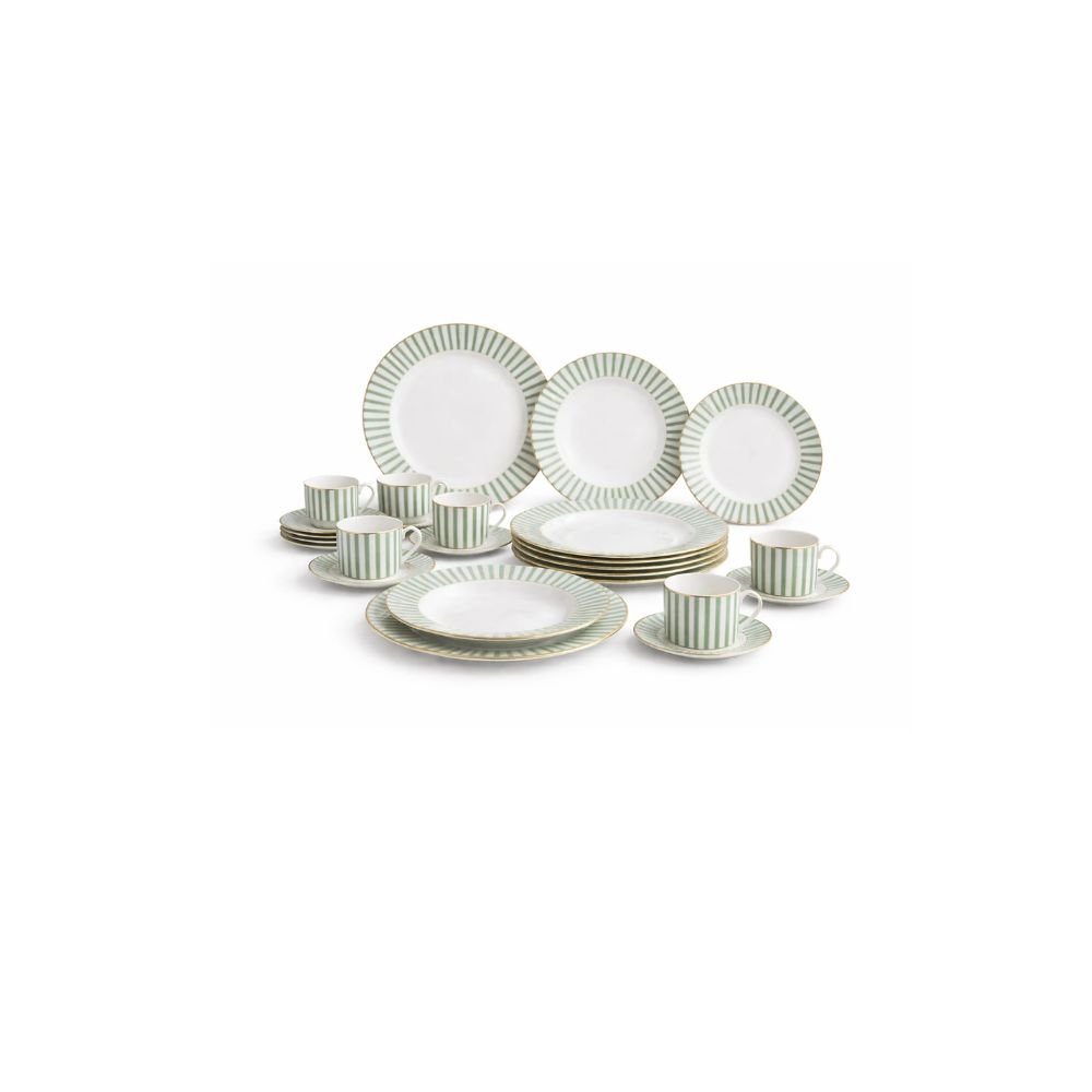 Aparelho de Jantar charming em porcelana com filado dourado 42 peças verde
