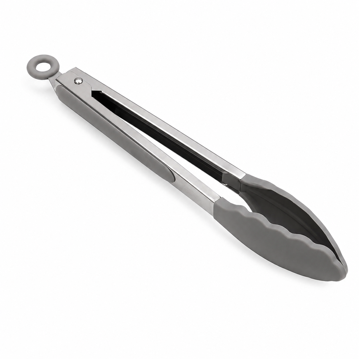 Pegador Cucina De Silicone Com Cabo Em Aço Inox Cinza